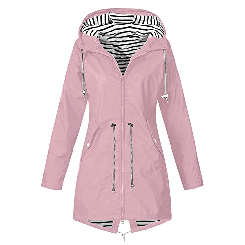 FAVIPT Rain Coats for Women Plus Size Waterproof Hooded Windbreaker Lightweight Zip Up Rain Jacket Outdoor Winter Trench Coat, A04~pink