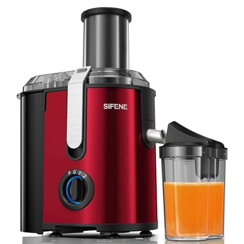 SiFENE Juicer Machine, 800W Centrifugal Juicer with 3.2' Big Mouth for Whole Fruits and Veggies, Juice Extractor Maker with 3 Speeds Settings, Easy to Clean, BPA Free (Red)