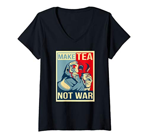 Womens Make Tea Not War. Tealover Japanese Buddha Herbal Peace V-Neck T-Shirt