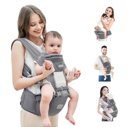 Mumgaroo Baby Carrier Newborn to Toddler, Toddler Carrier with Hood All Seasons & All Position Baby Hip Carrier, Hip Carrier for Baby (Grey Upgrade)