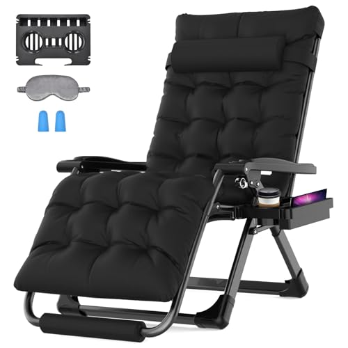 Suteck Zero Gravity Chair 29In XL Anti Gravity Chair w/Removable Cushion & Headrest, Upgraded Aluminum Alloy Lock, Cup Holder and Footrest Reclining Patio Chairs for Indoor Outdoor, 500lbs,Black