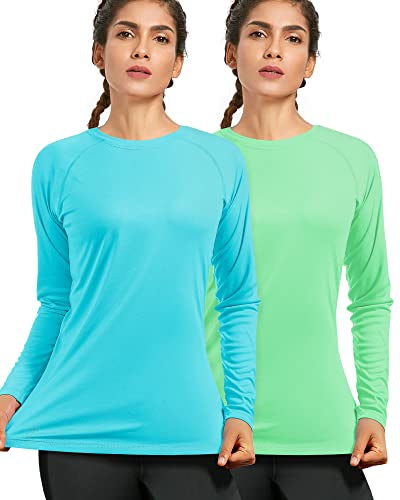 isnowood 2 Pack Long Sleeve UV Sun Protection Shirts for Women UPF 50+ Quick Dry Running Workout Tee Tops for Rash Guard Swimming Fishing