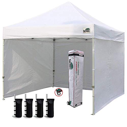 Eurmax USA 10'x10' Ez Pop-up Canopy Tent Commercial Instant Canopies with 4 Removable Zipper End Side Walls and Roller Bag, Bonus 4 SandBags(White)