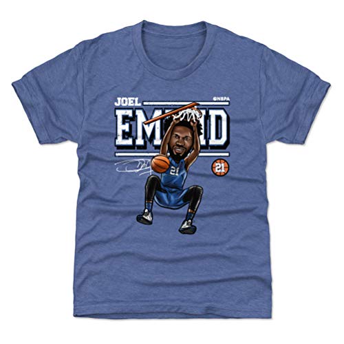 500 LEVEL Joel Embiid Youth Shirt (Kids Shirt, 10-12Y Large, Tri Royal) - Joel Embiid Cartoon WHT