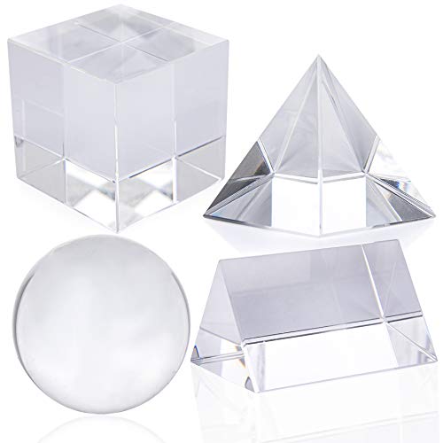 4 Pack Crystal Photography Prism Set, Include 50mm Crystal Ball, 50mm Crystal Cube, 50mm Triangular Prism, 50mm Optical Pyramid with Wiper Cloth and Box, Photography Accessory