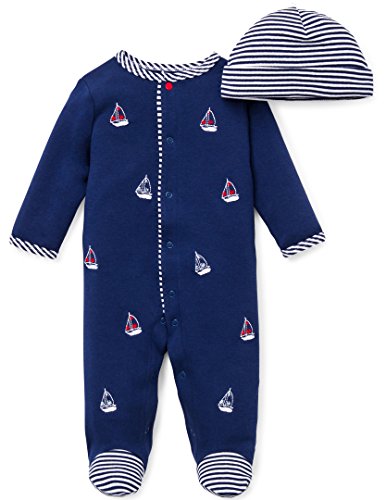 Little Me baby boys Footie Hat infant and toddler rompers, Navy, 0-3 Months US