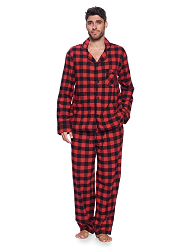 Ashford & Brooks Mens Flannel Plaid Pajamas Long Pj Set - Red Buffalo Check - X-Large