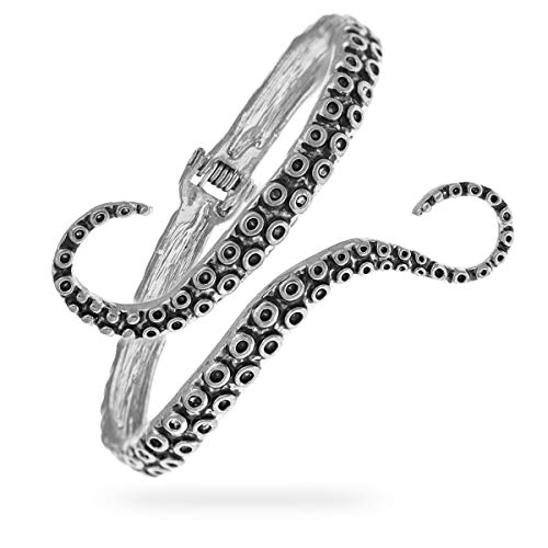 RechicGu Vintage Silver Octopus Tentacle Animal Sea Ocean Hinged Open Bracelet Bangle Cuff Scary Horror Goth