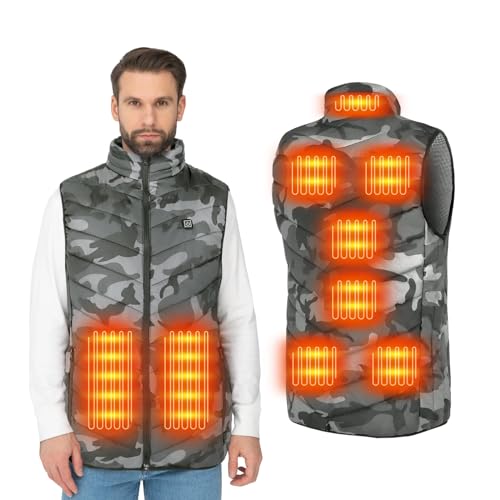 Heated Vest for Men Women 9 Heating Zones Lightweight Heated Jacket with 3 Heat Levels USB Charging No Battery (US, Alpha, Large, Regular, Regular, camouflage)