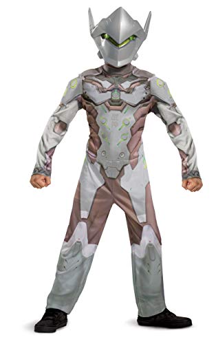 Genji Costume for Kids, Official Overwatch Costume Jumpsuit with Mask and Armor, Classic Child Size Medium (7-8) White