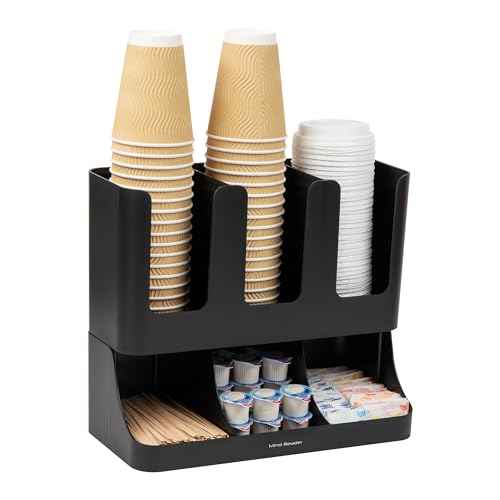 Mind Reader Cup and Condiment Station, Countertop Organizer, Coffee Bar, Kitchen, Stirrers, 13'L x 6.4'W x 11.5'H, Black