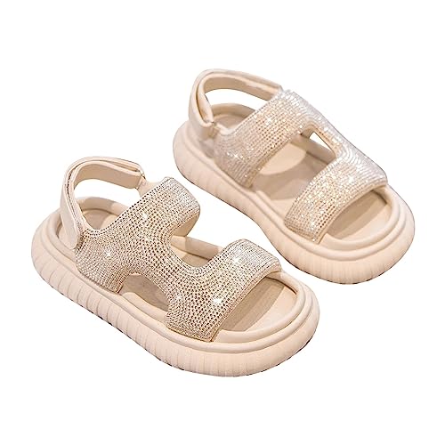 DXYDSC Summer New Soft Lightweight Breathable Shiny Water Diamond Children's Daily Fashion Versatile Princess Sandals for Girls (Beige, 2.5 Big Kids)