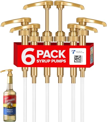 Torani Syrup Pump 6-Pack Gold, Coffee Syrup Pump Dispenser