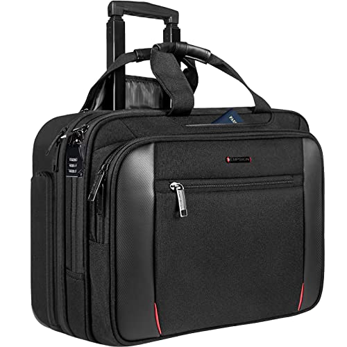 EMPSIGN Rolling Briefcase Laptop Bag,17.3' Computer bag with wheels, Water Repellent Travel Roller Underseat Bag with RFID Blocking Pocket,Rolling Work Bags for women/men -Black