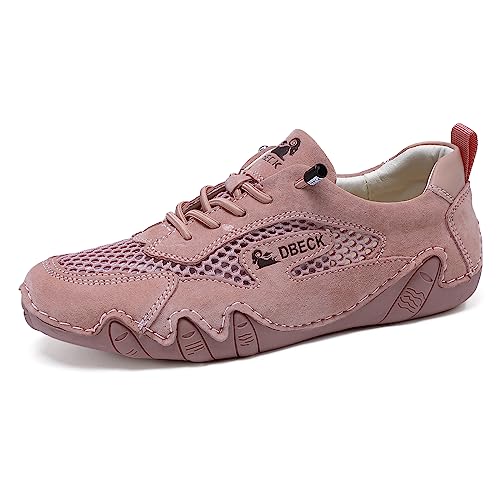 JishinGal Women Outdoor Mesh Trail Shoes for Hiking & Walking Women's Summer Sports Shoes Breathable Mesh Non-Slip Lightweight Casual Sneakers, Pink, 7.5