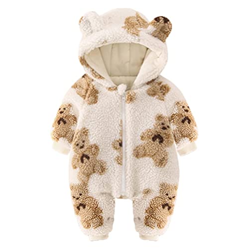 UVIPC Newborn Baby Bear Onesie Baby Fleece Snowsuit Jumpsuit Hooded Footie Thick Winter Outwear for Infant Boys Girls