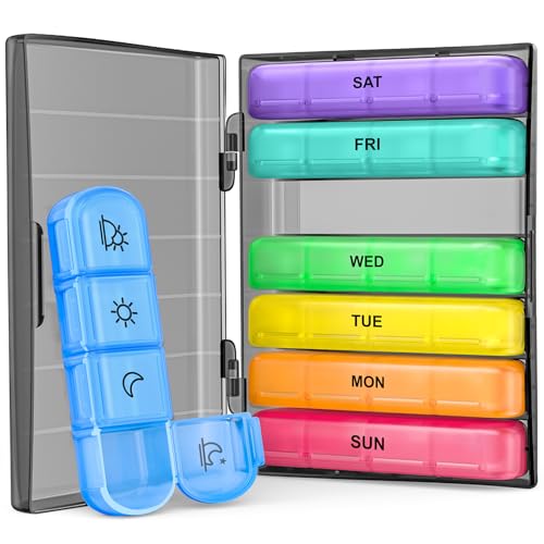 Weekly Pill Organizer 7 Day 4 Times a Day, ZIKEE Large Daily Travel Pill Box Case for Pills, Vitamins, Fish Oils, Supplements (Black)