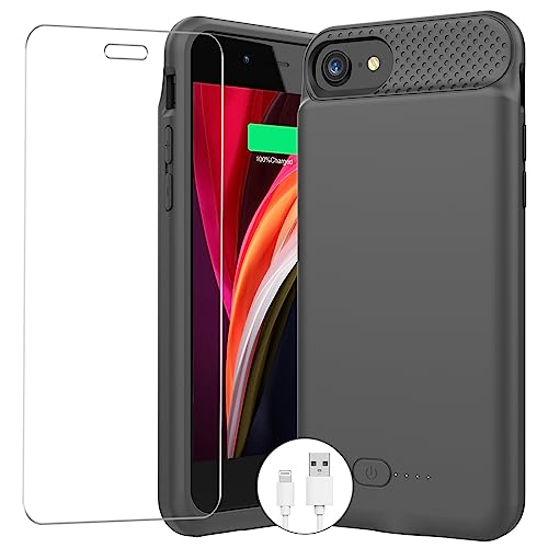 Charging Case for iPhone 8/7/6s/6/SE (2022/2020) - Slim 6000mAh Battery Case with 360°Protection and Rechargeable Extended Battery Charger for 4.7-inch iPhone8/7/6S/6/SE(3rd & 2nd Generation)，Black