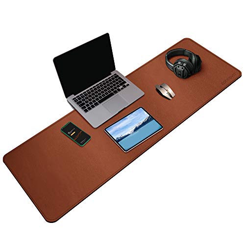 ZORESYN 3XL Longer Mouse Pads (55.1' x 15.7') - PU Leather Extended Large Gaming Mousepad Desk Mat - Nonslip Base and Waterproof Desktop Keyboard Extended Mouse Mat (Light Brown, 3X-Long)