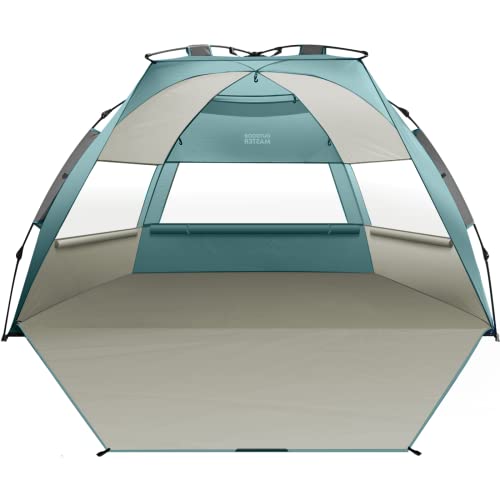 OutdoorMaster Pop Up Beach Tent for 4 Person - Easy Setup and Portable Beach Shade Sun Shelter Canopy with UPF 50+ UV Protection Removable Skylight Family Size - Cancun Seashore