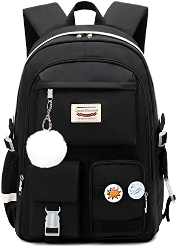 Classic Diamond School Backpack for Girls Laptop Backpack Cute Bookbag Kawaii School Bag Anime College Backpack for Teens Girls Student (Black)