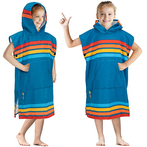 SUN CUBE Kids Changing Robe Surf Poncho, Kids Beach Towels, Hooded Towel for Toddler Bath Pool, Microfiber Quick Dry Wearable Towel Poncho with Hood, Swim Towel for Boys Girls 3-8 Years, Sunset Blue