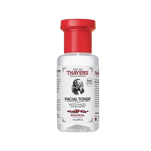 THAYERS AlcoholFree Witch Hazel Facial Toner with Aloe Vera Formula, Clear, Rose Petal, 3 Fl Oz