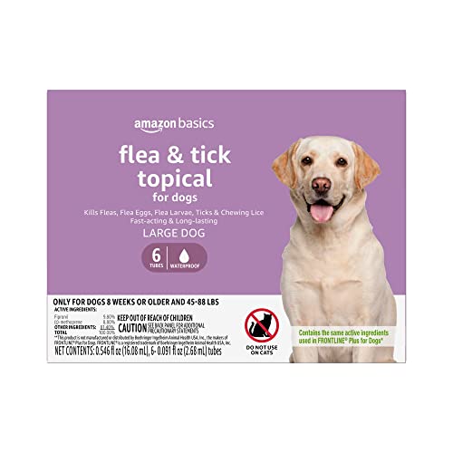 Amazon Basics Flea and Tick Topical Treatment for Large Dogs (45-88 lbs), Unscented, 6 Count (Previously Solimo)