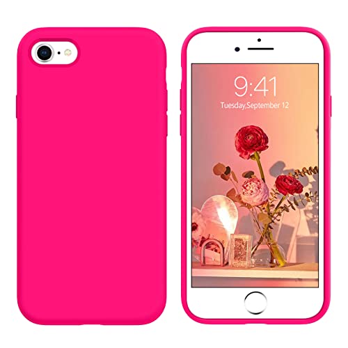 YINLAI for iPhone SE 2022 Case,iPhone SE 2020 Case,iPhone 8 Case,iPhone 7 Case,iPhone SE 3rd/2nd Gen Case Slim Fit Liquid Silicone Neon Pink Soft Shockproof Protective Phone Cover 4.7 Inch,Hot Pink