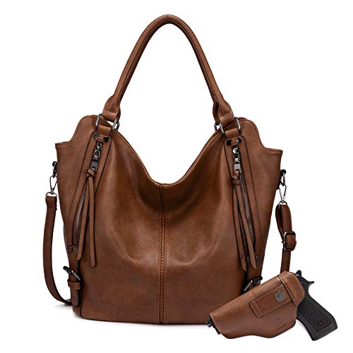 Concealed Carry Hobo Purse for Women Leather Crossbody Shoulder Bags Large Tote Bag with Detachable Holster