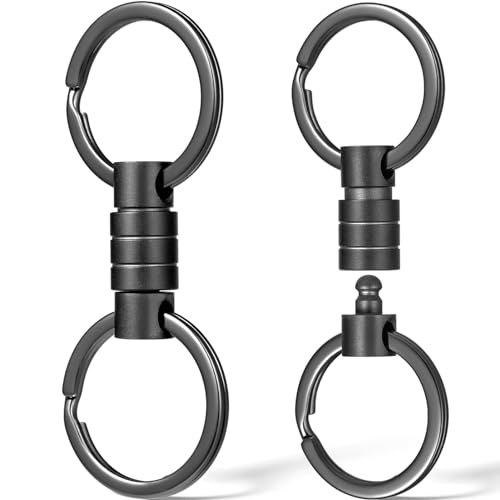 FEGVE Titanium Quick Release Keychain, Small Detachable Swivel Keychain Accessories with 4 Key Rings for Bag, Belt & Car-(Anti-fall/Black-2pcs)