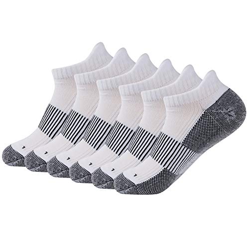 FOOTPLUS Womens Copper Golf Socks Winter Warm Thick Low Cut Bicycle Breathable No Blister Odor Free Running Tennis Hiking Sports Training Exercise Compression Socks, 6 Pairs White& Black, Medium