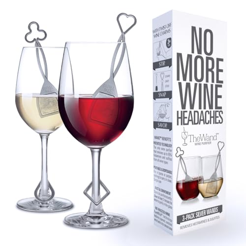 PureWine Wine Wands Purifier, Filters Histamines and Sulfites - May Reduce and Alleviate Wine Allergies & Sensitivities - Includes Wine Glass Accessory for Gifting, Holiday (3 Pack)