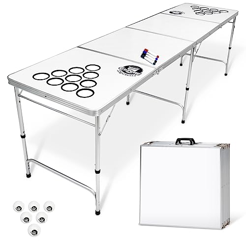 GoPong 8 Foot Portable Beer Pong / Tailgate Tables (Black, Football, American Flag, or Custom Dry Erase)