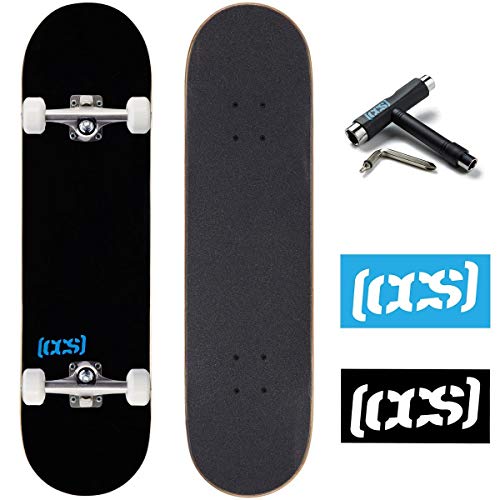 [CCS] Logo Skateboard Complete Black 8.50' - Maple Wood - Professional Grade - Fully Assembled with Skate Tool and Stickers - Adults, Kids, Teens, Youth - Boys and Girls