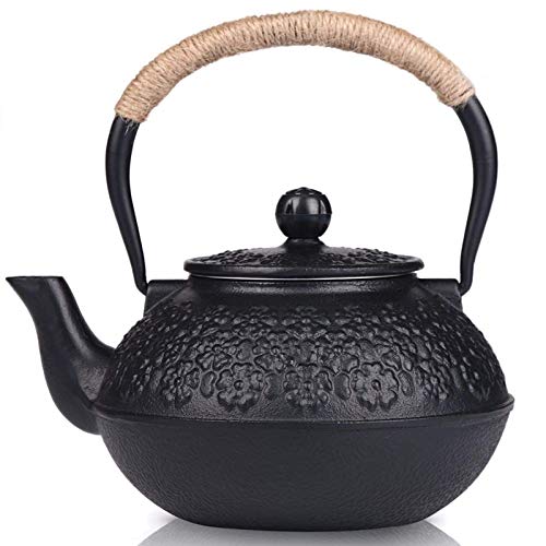Sotya Cast Iron Teapot, 40oz/1200ml Japanese Tetsubin Tea Pot with Infuser for Loose Leaf and Tea Bags, Tea Kettle Coated with Enameled Interior for Stove Top, Black