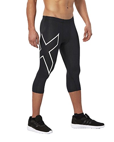 2XU Men's TR 2 3/4 Compression Tights, Black/White, Medium Tall