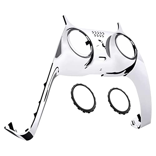 eXtremeRate Chrome Silver Glossy Decorative Trim Shell Compatible with ps5 Controller, DIY Replacement Clip Shell, Custom Plates Cover Compatible with ps5 Controller with Accent Rings