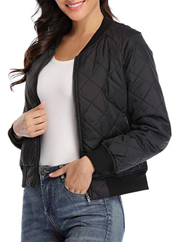 andy & natalie Women's Bomber Jacket Long Sleeve Zip up Raglan Bomber Jacket with Pockets
