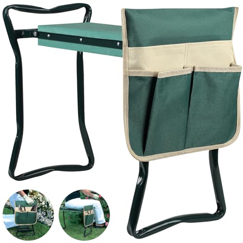 Foldable Garden Kneeler and Seat, Gardening Bench for Kneeling and Sitting, Garden Helper Seat with Tool Pocket, Eva Soft Foam Pad for Kneeling and Seating, Gifts for Women Men Seniors Gardener