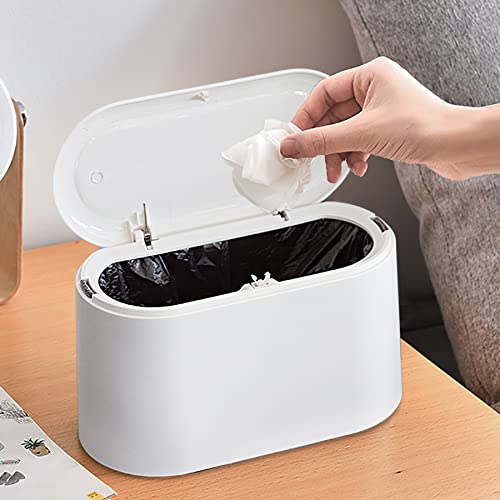 MONGTINGLU Mini Trash Can with Lid Removable Small Garbage Can, Tiny Plastic Trash Bin, Pop Up Countertop Wastebasket, Counter Garbage Lint Bin for Bathroom,Office,Kitchen,Desk(White)