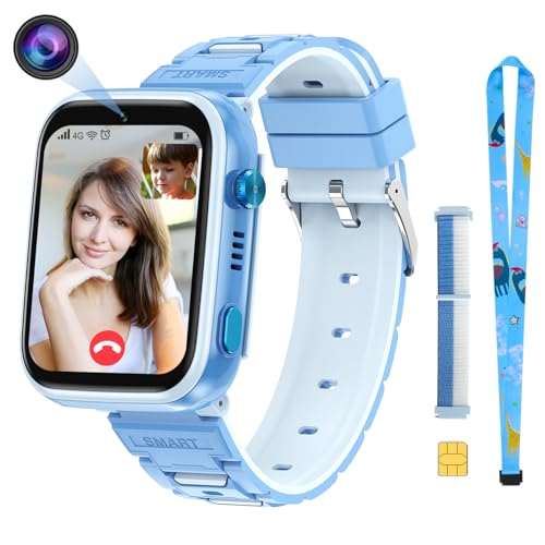 4G Kids Smart Watch with GPS Tracker and Calling, HD Touch Screen Kids Cell Phone Watch Combines SMS, Voice, Video Call, SOS, WiFi, Face Unlock Function, GPS Tracking Watch for Kids Boys Girls 3-15