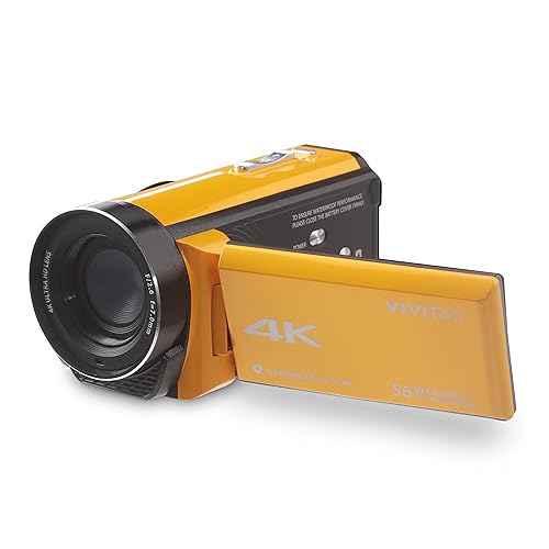 Vivitar - 4K Camcorder Ultra HD Lens, 4K Camera for Video Recording with 56MP, 13MP Sensor, 3' Rotatable Full Color LCD Display, 18x Zoom, Waterproof 5M/ 16.4FT, Image Stabilization, Yellow