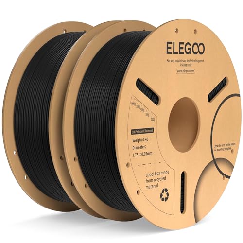 ELEGOO PLA Plus Filament 1.75mm Black 2KG, PLA+ Tougher and Stronger 3D Printer Filament Pro Dimensional Accuracy +/- 0.02mm, 2 Pcs 1kg Spool(2.2lbs) Fits for Most FDM 3D Printers