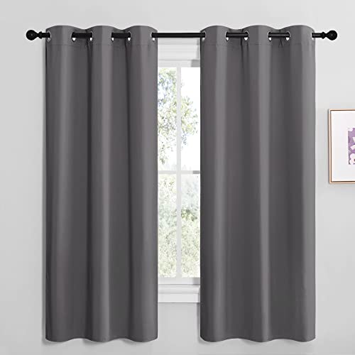 NICETOWN Grey Blackout Curtain Panels for Bedroom, Thermal Insulated Grommet Top Blackout Draperies and Drapes for Basement (2 Panels, W42 x L68-inch, Grey)