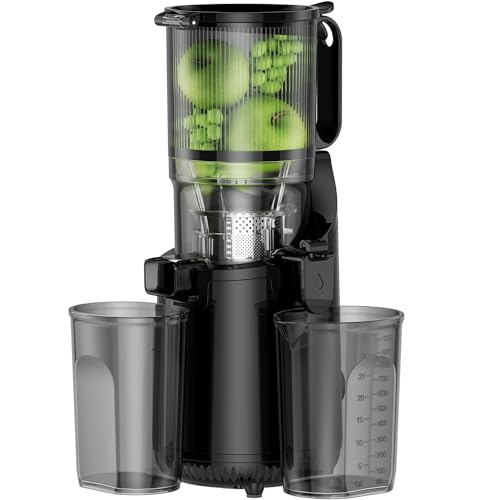 Cold Press Juicer, Amumu Slow Masticating Machines with 5.3' Extra Large Feed Chute Fit Whole Fruits & Vegetables Easy Clean Self Feeding Effortless for Batch Juicing, High Juice Yield, BPA Free 250W