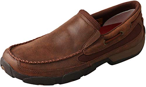 Twisted X Men's Leather Slip-On Rubber Sole Roune Toe Driving Moccasins - Brown,11 D(M) US