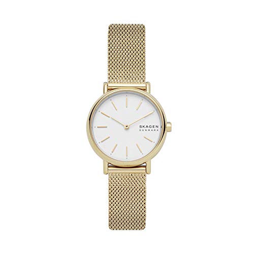 Skagen Women's Signatur Quartz Analog Stainless Steel and Stainless Steel Mesh Watch, Color: Gold / White (Model: SKW2693)