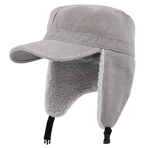 Gisdanchz Winter Wool Army Military Cadet Flat Top Radar Hat for Men Women Gray Hunting Trapper Elmer Fudds Corps Hats Warm Baseball Cap with Earflaps Aviator Caps with Visor Light Gray