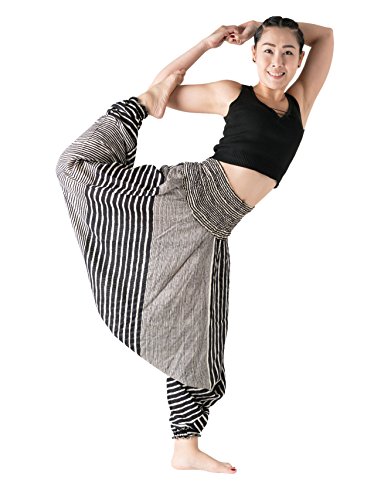 B BANGKOK PANTS Women's Harem Pants Jumpsuit Hippie Clothes (Line Black, One Size)